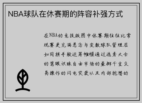 NBA球队在休赛期的阵容补强方式